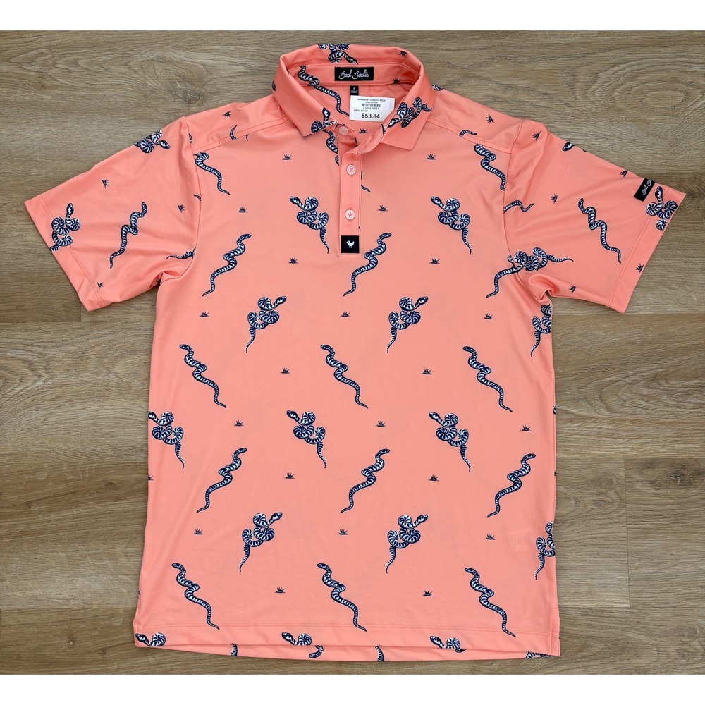 NWOT Men's Bad Birdie Sidewinder Sundays Golf Polo - Small - Orangey Peach
